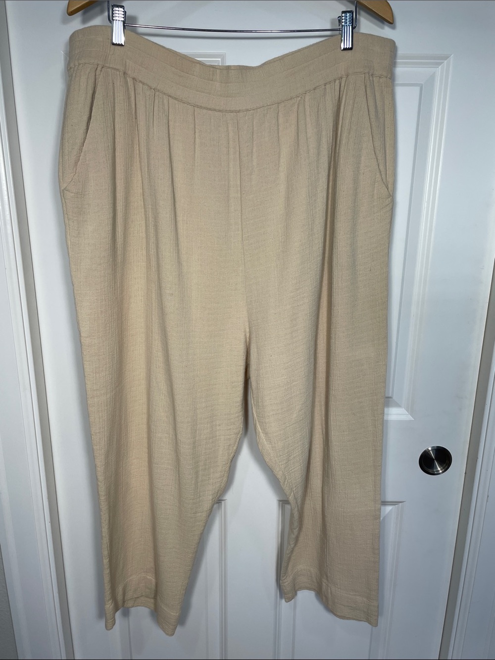 Apiece Apart Cropped Organic Cotton Pant Size XL Pull Up Beige Crinkle